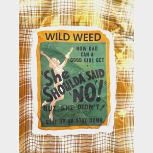 Upcycled Flannel Shirt M Artwear Festival Grunge Wild Weed Patch Top
